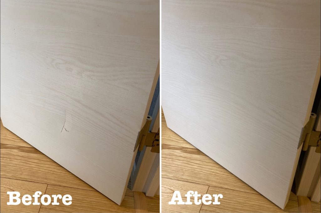 室内ドア陥没穴補修ビフォーアフター