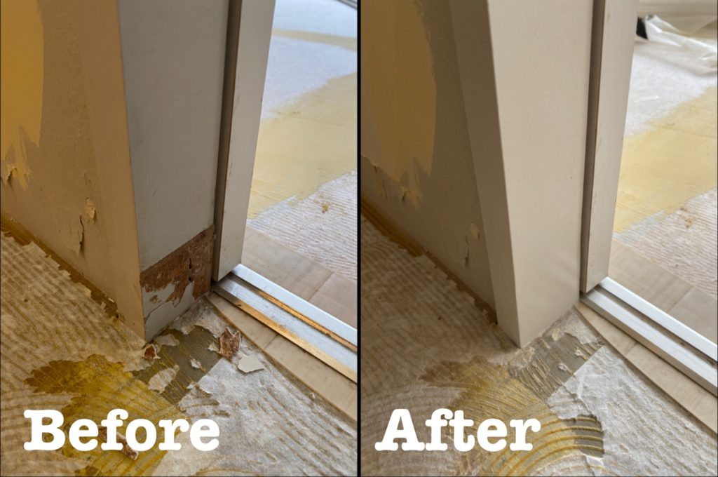 木枠シート剥がれ補修ビフォーアフター