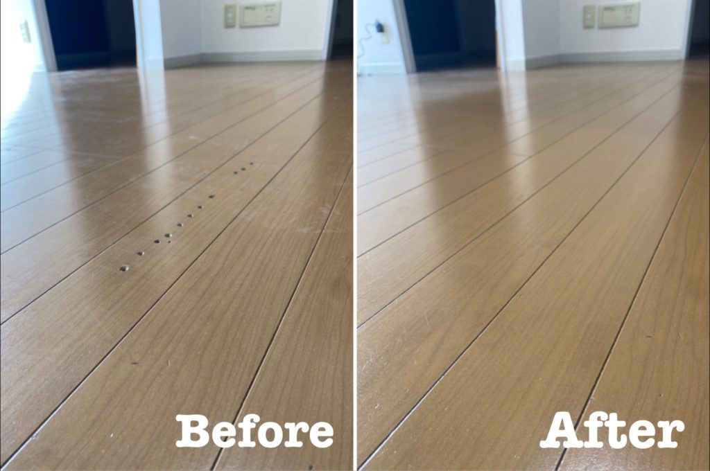 フローリングビス穴補修ビフォーアフター