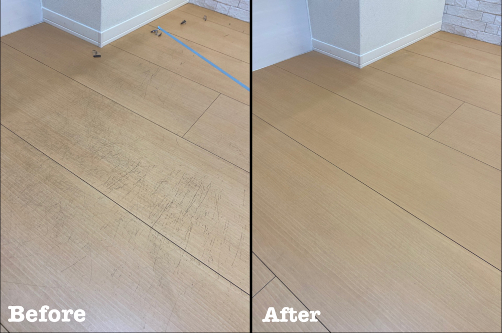 原状回復工事 フローリングの広範囲の線傷補修 / 埼玉県北本市