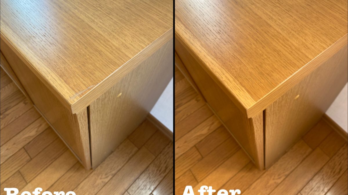 個人宅下駄箱の天板角の傷補修 / 埼玉県越谷市