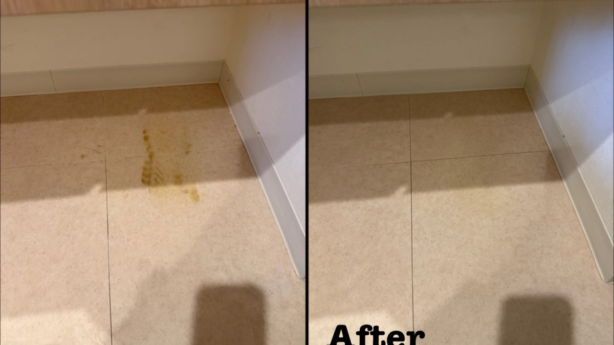 原状回復工事 玄関フロアタイル靴跡シミ補修 / 埼玉県比企郡川島町