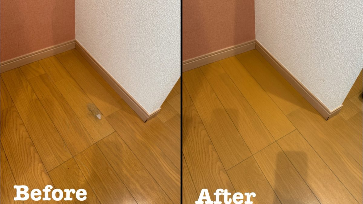 原状回復工事 冷蔵庫置き場の床シミ剥がれ補修 / さいたま市北区